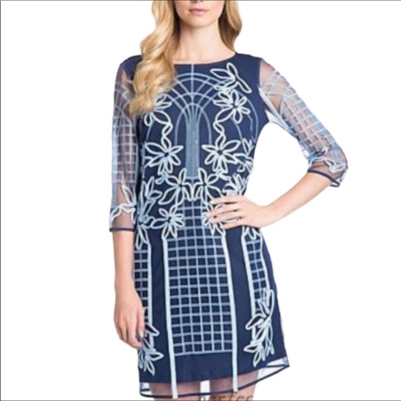 BELLE BADGLEY MISCHKA Women's Blue Sheath Dress with Baby blue Applique Size 8 - Picture 15 of 15